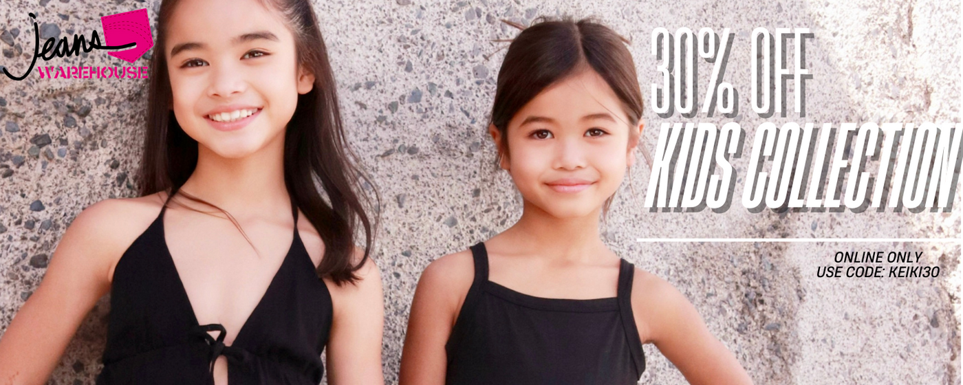 30% off kids collection. Online only, use code: KEIKI30