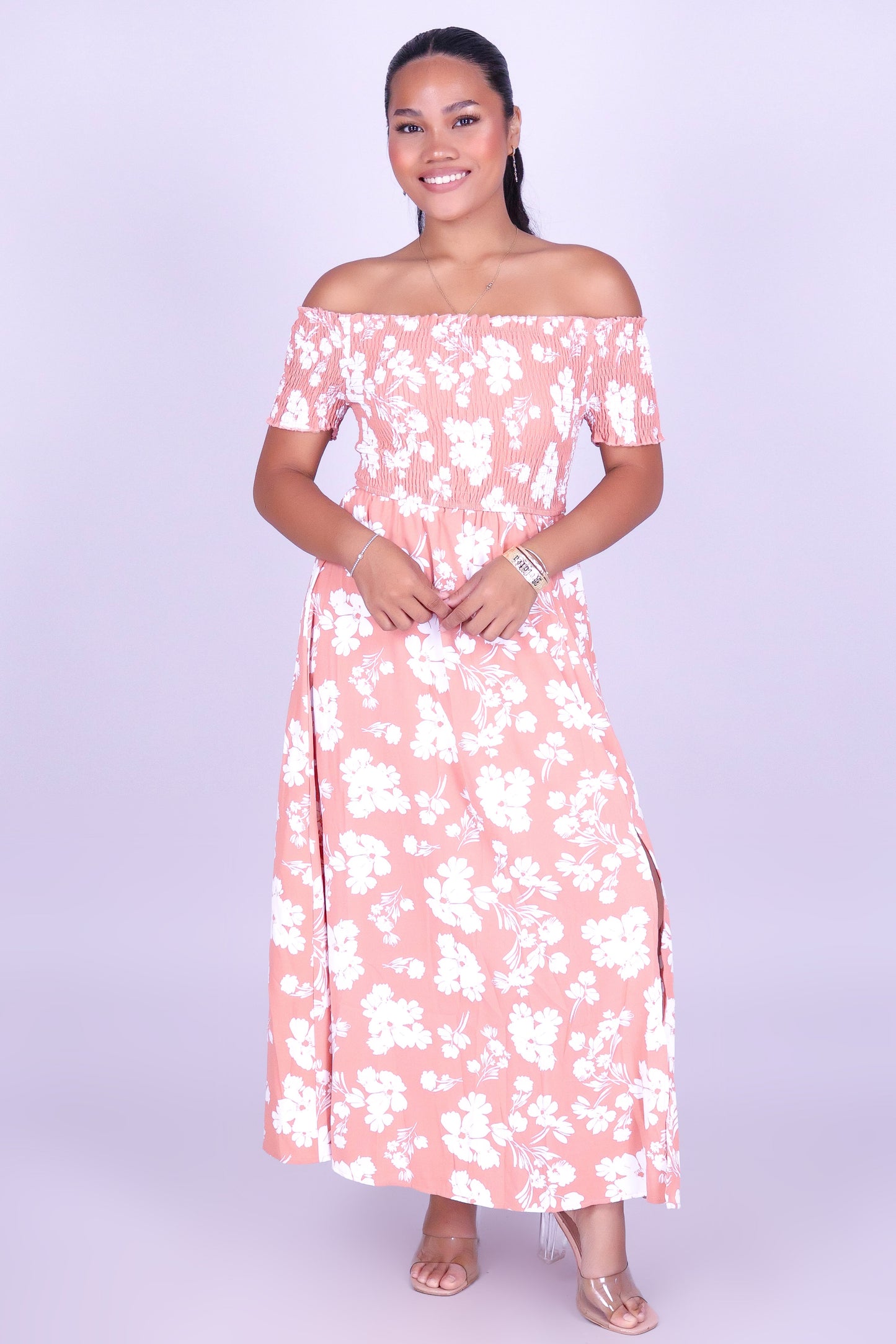 WHISPERING BLOOM OFF SHOULDER MAXI DRESS