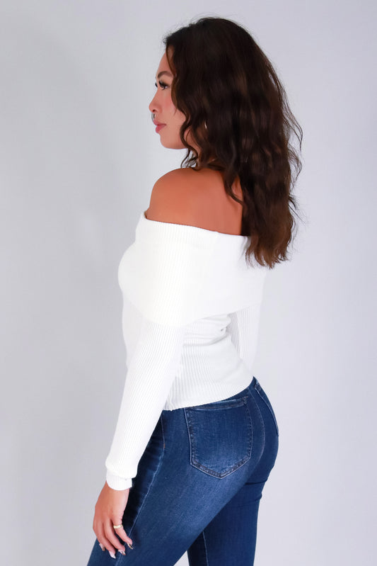 Jeans Warehouse Hawaii - SOLID LONG SLV TOPS - COZY BUT CUTE OFF SHOULDER TOP | By STYLE MELODY