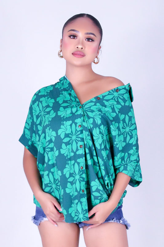 HIBISCUS QUILT TUNIC BUTTON DOWN TOP