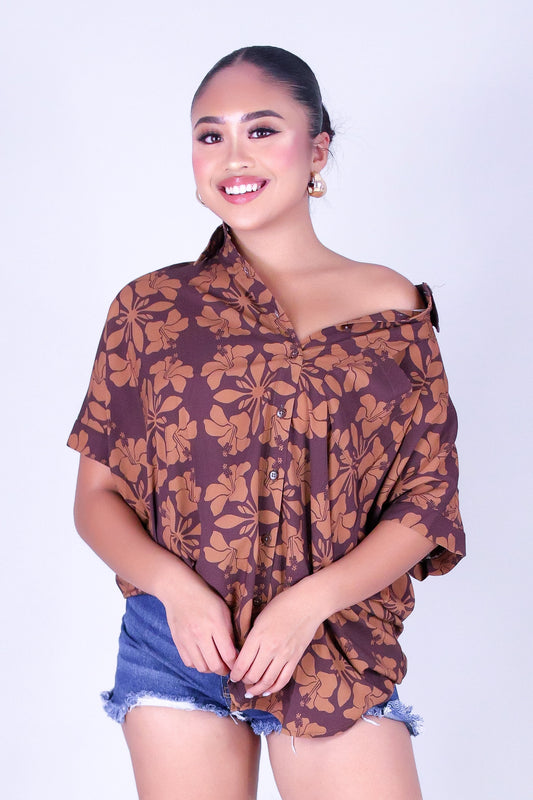 HIBISCUS QUILT TUNIC BUTTON DOWN TOP