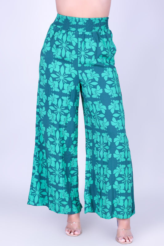 HIBISCUS QUILT SMOCKED WAIST PANTS