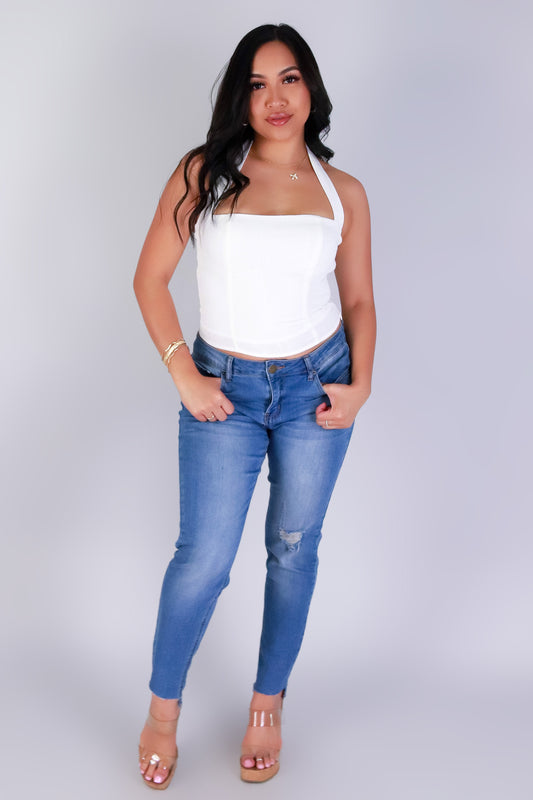 Jeans Warehouse Hawaii - S/L SOLID WOVEN TOPS - TIED IN STYLE HALTER TOP | By OLIVE & CO