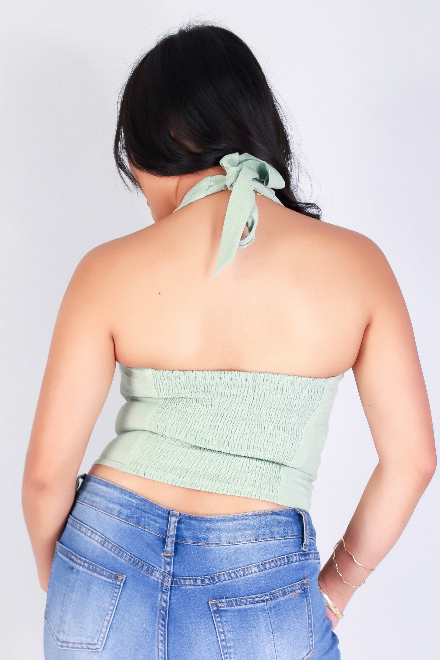 Jeans Warehouse Hawaii - S/L SOLID WOVEN TOPS - TIED IN STYLE HALTER TOP | By OLIVE & CO