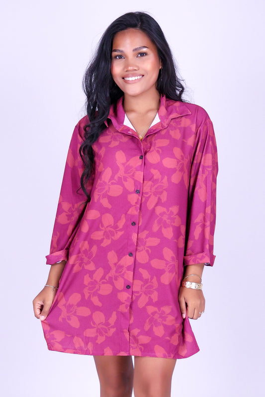 SILK FLOSS TREE FLOWER BUTTON DOWN DRESS