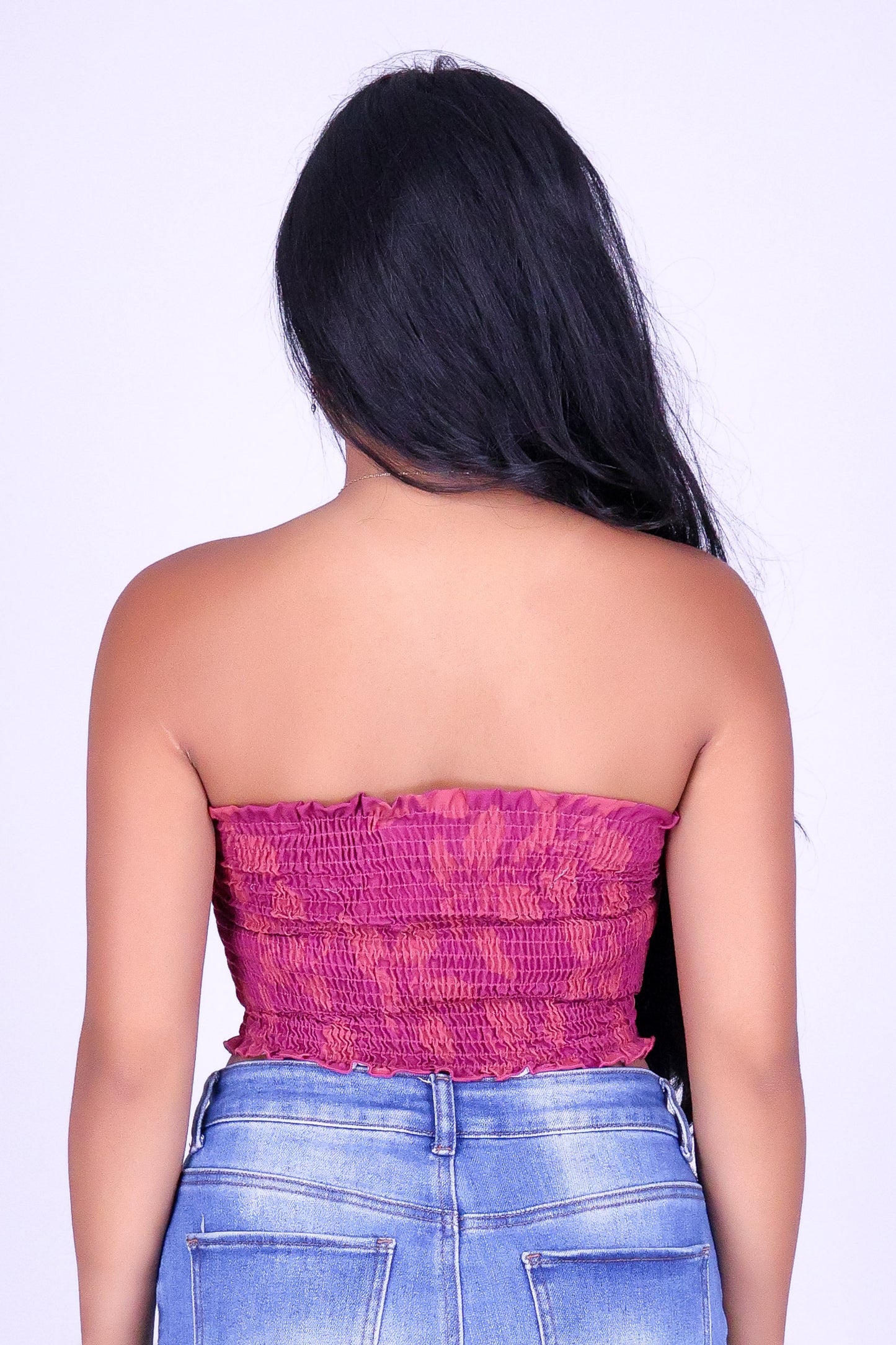 SILK FLOSS TREE FLOWER SMOCKED TUBE TOP