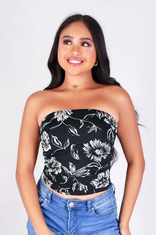 FLORAL EDGE TUBE TOP