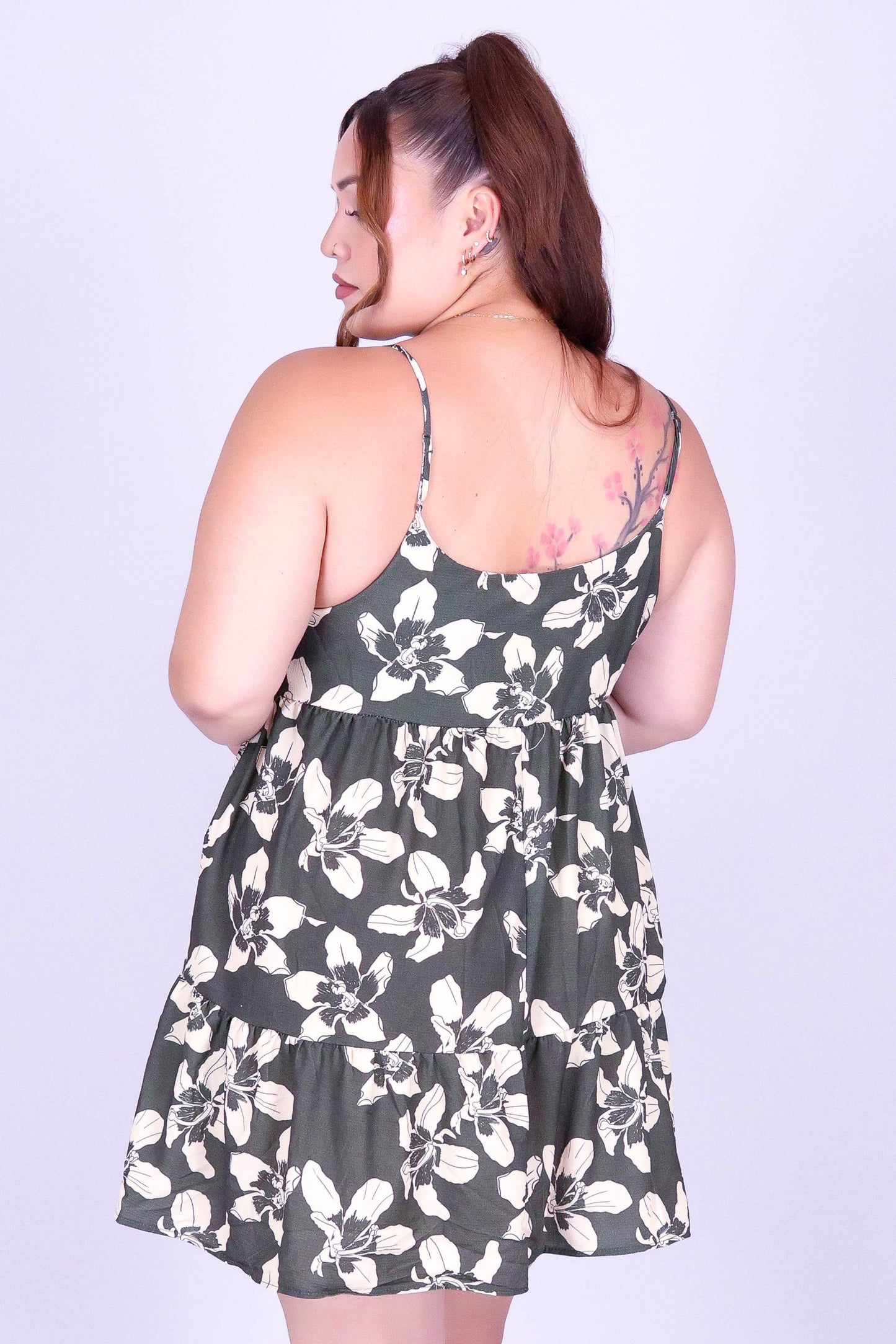 SILK FLOSS TREE FLOWER TIERED BABYDOLL DRESS