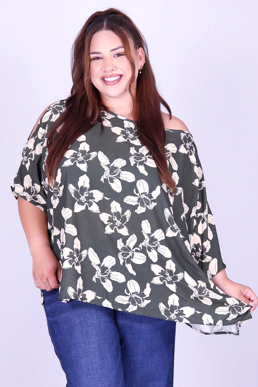 SILK FLOSS TREE FLOWER COLD SHOULDER TOP