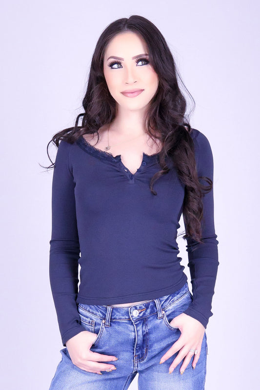 DON'T LET GO HENLEY LONG SLEEVE TOP