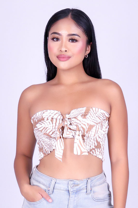 ISLAND LEAF SMOCKED TUBE TOP