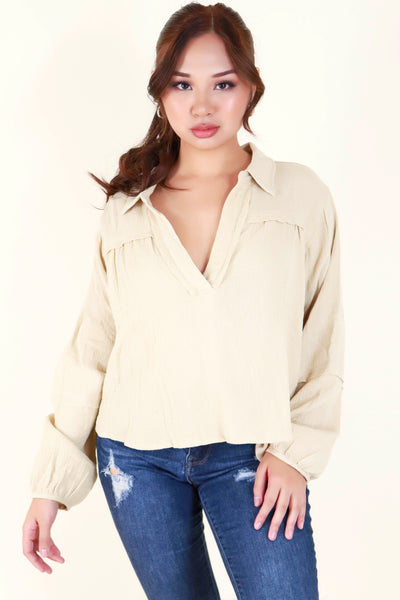 Jeans Warehouse Hawaii - L/S SOLID WOVEN CASUAL TOPS - DAILY ROUTINE TOP | By ULTIMATE OFFPRICE