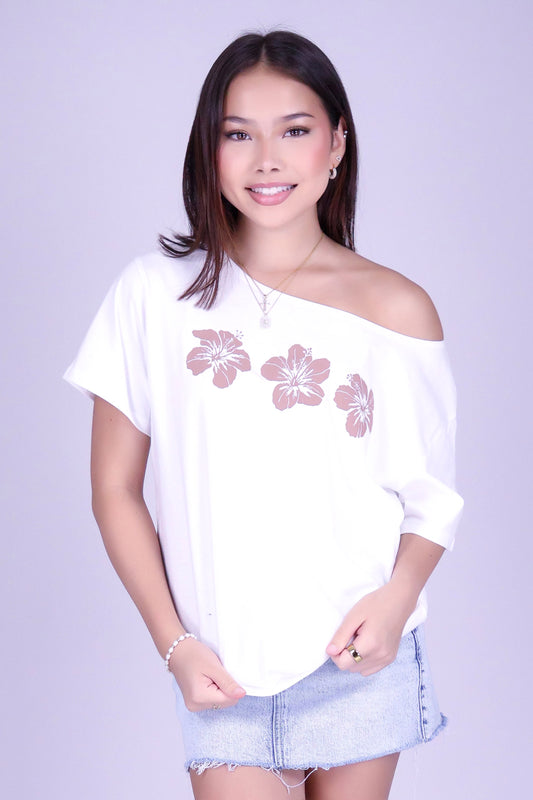3 HIBISCUS OVERSIZED OFF SHOULDER TEE