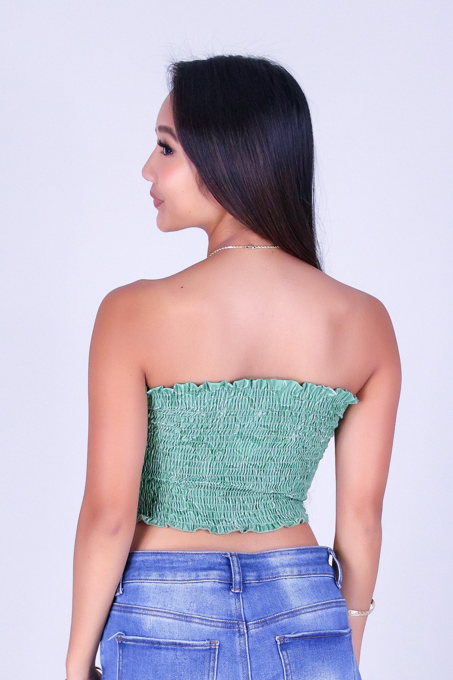 WAVY HIBISCUS SMOCKED CROP TUBE TOP