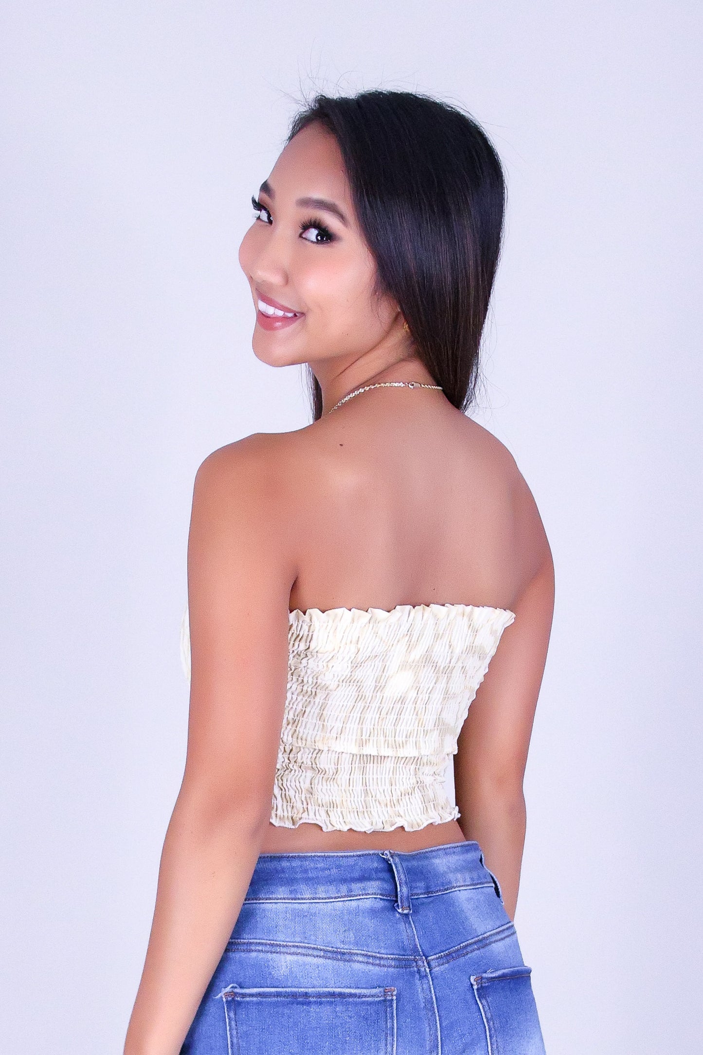 WAVY HIBISCUS SMOCKED CROP TUBE TOP