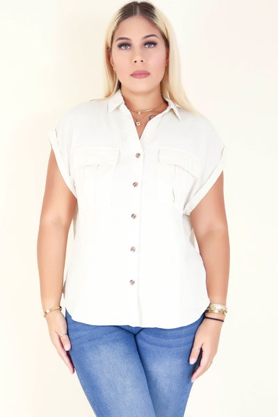 Jeans Warehouse Hawaii - PLUS S/S SOLID WOVEN TOPS - CHANGE DIRECTIONS TOP | By ACTIVE USA