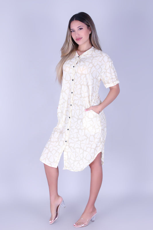 WAVY HIBISCUS BUTTON DOWN DRESS