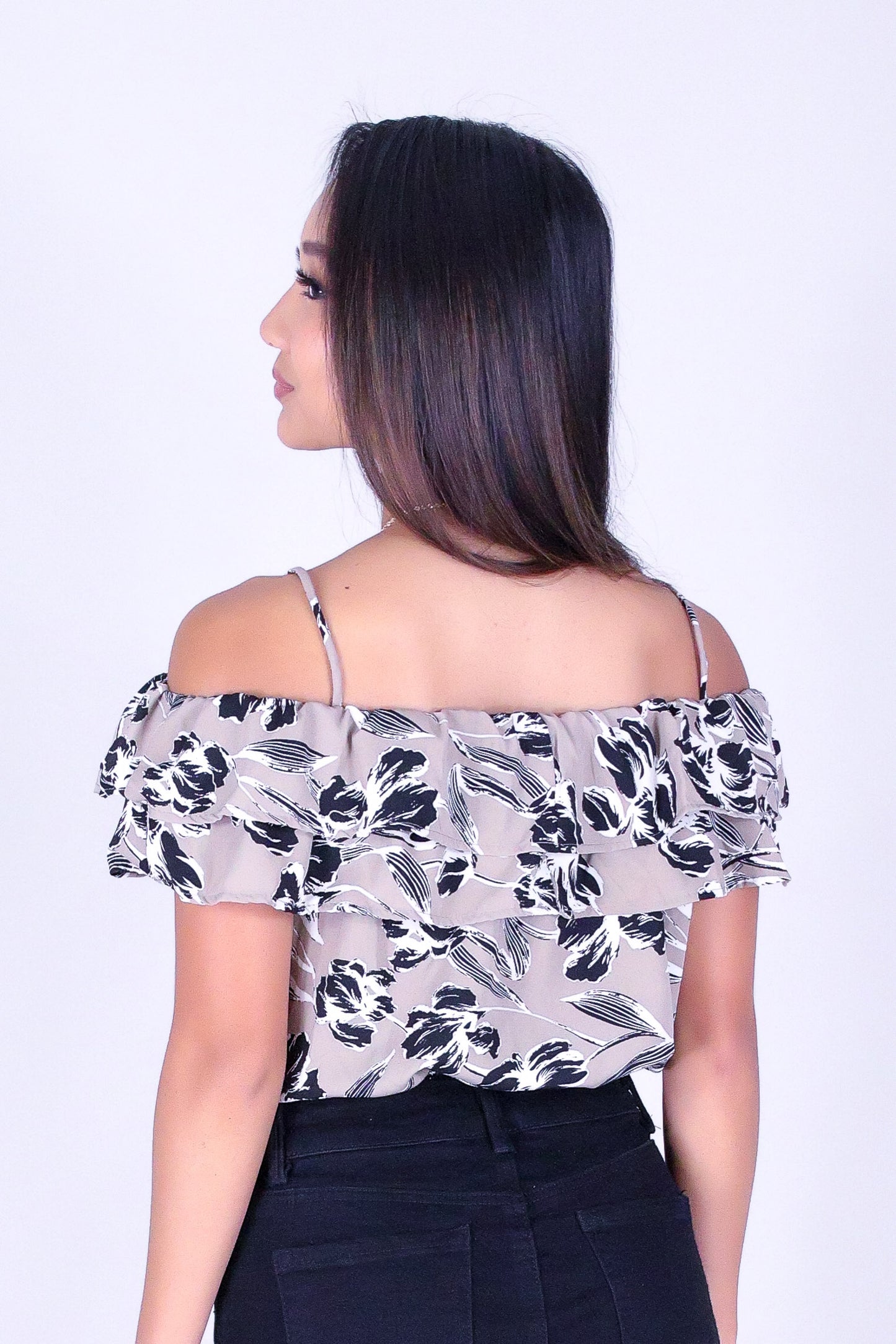 WHISPER BLOOM COLD-SHOULDER TOP