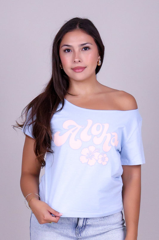 ALOHA FLOWER OFF SHOULDER TEE