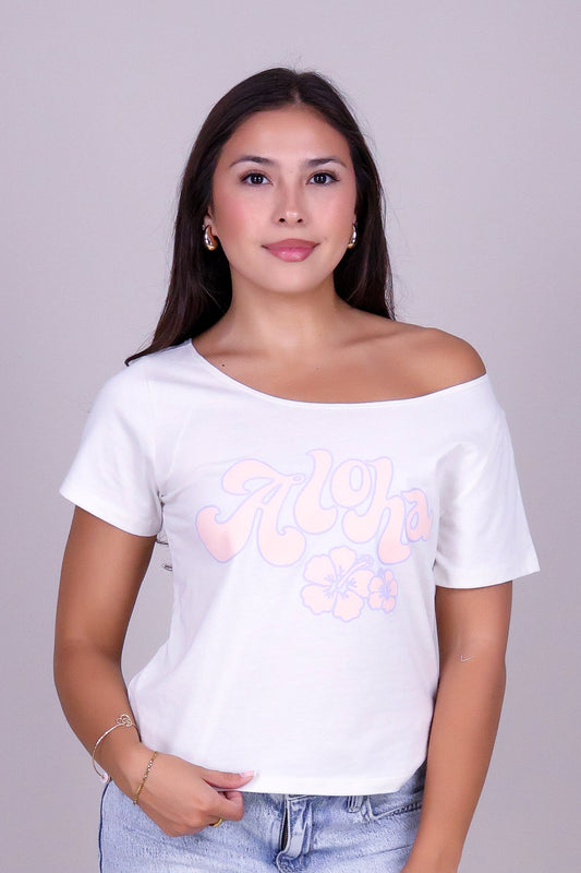 ALOHA FLOWER OFF SHOULDER TEE
