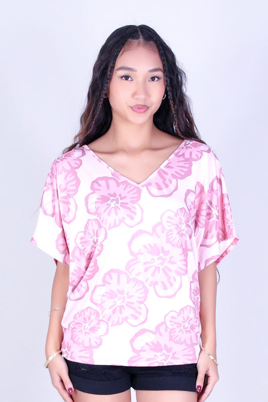 WATERCOLOR HIBISCUS DOLMAN TOP