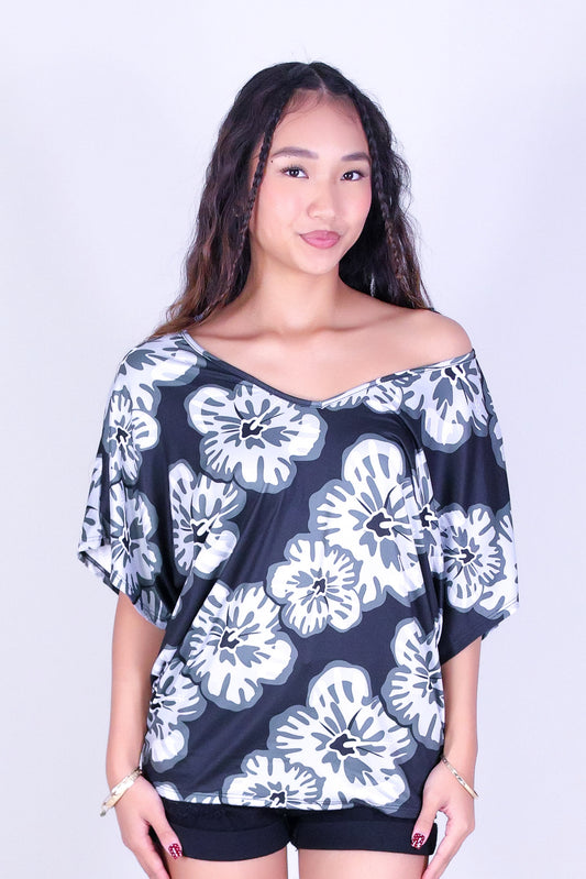 WATERCOLOR HIBISCUS DOLMAN TOP