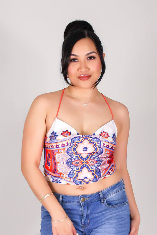 SATIN SIREN TIE BACK TOP