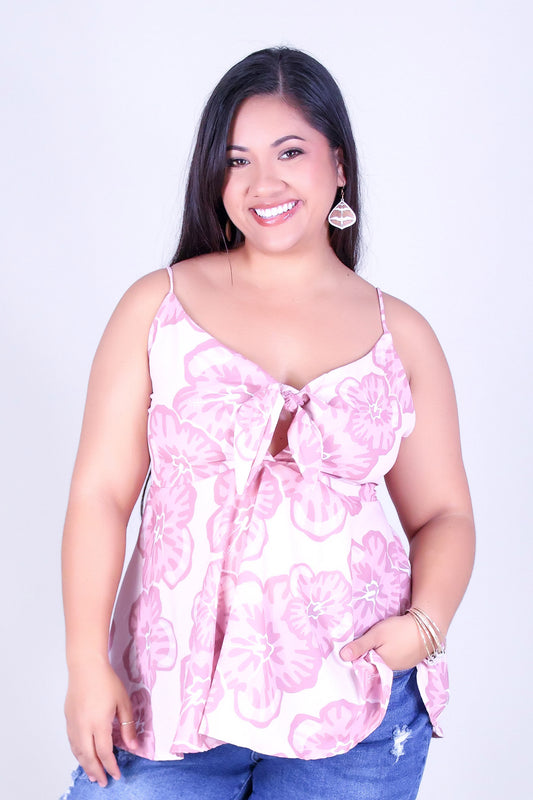 WATERCOLOR HIBISCUS TIE FRONT TOP