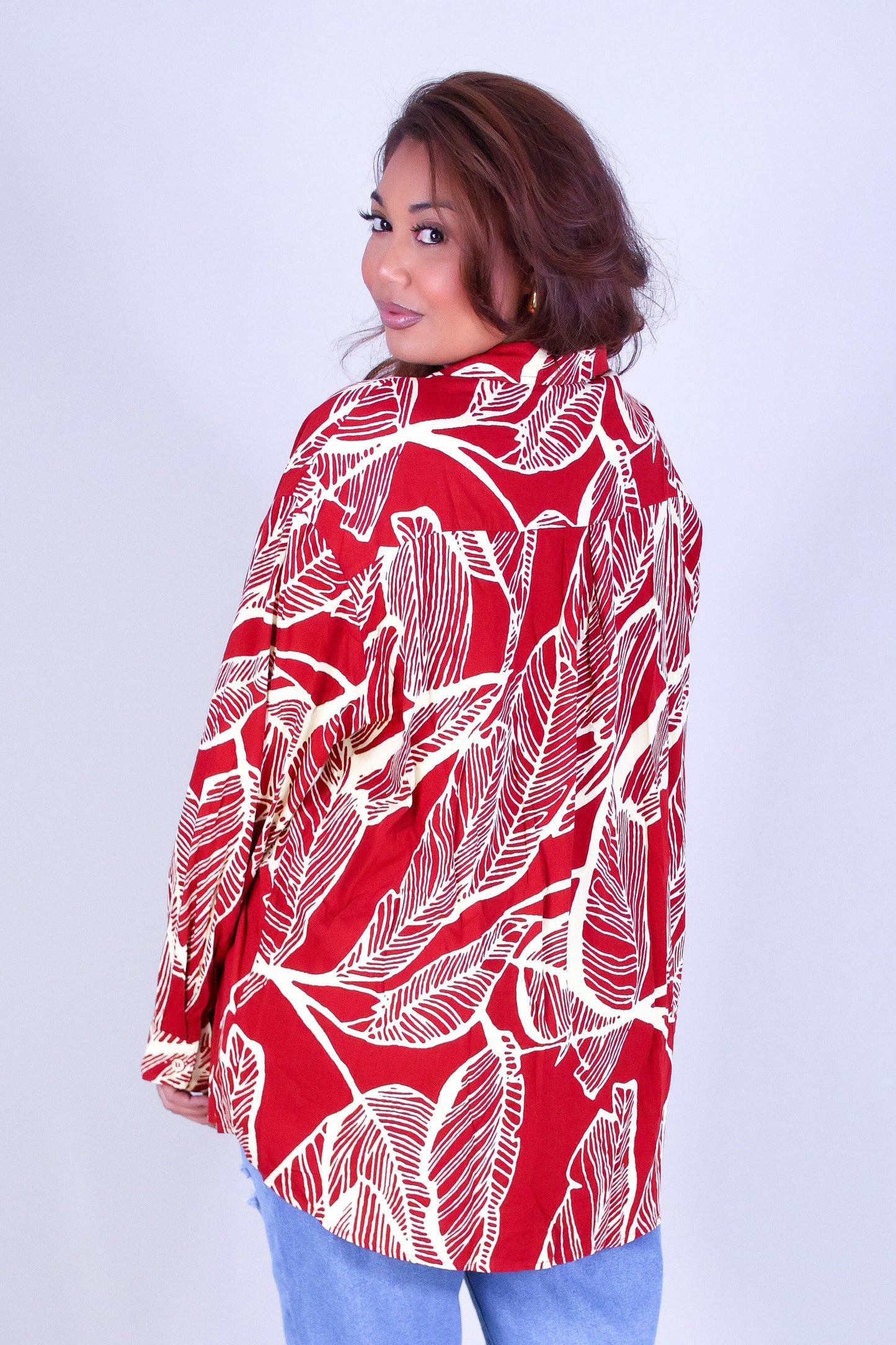 PARADISE PALM OVERSIZED LONG SLEEVE TOP