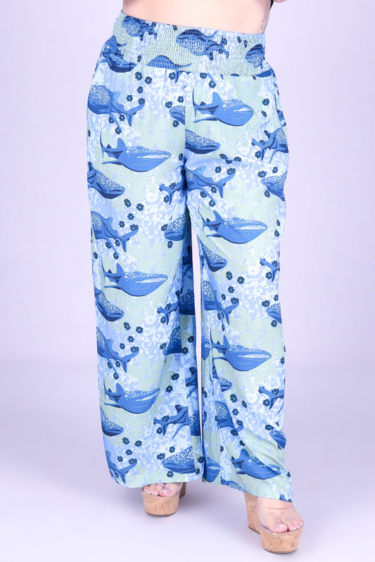 BLOOMS BY THE SEA SMOCKED WAIST PANTS