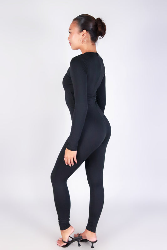 BABE IN BLACK CATSUIT JUMPSUIT