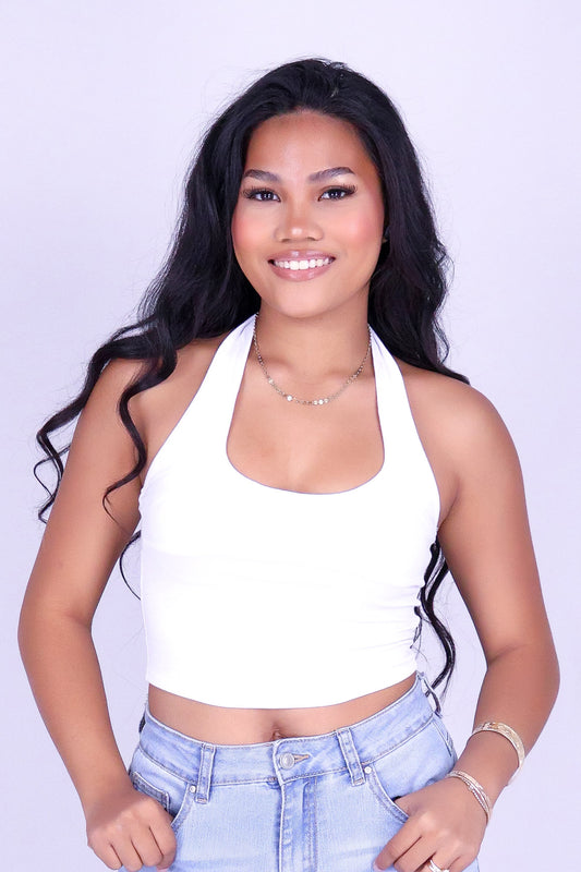 BARELY GOLDEN CROP HALTER TOP