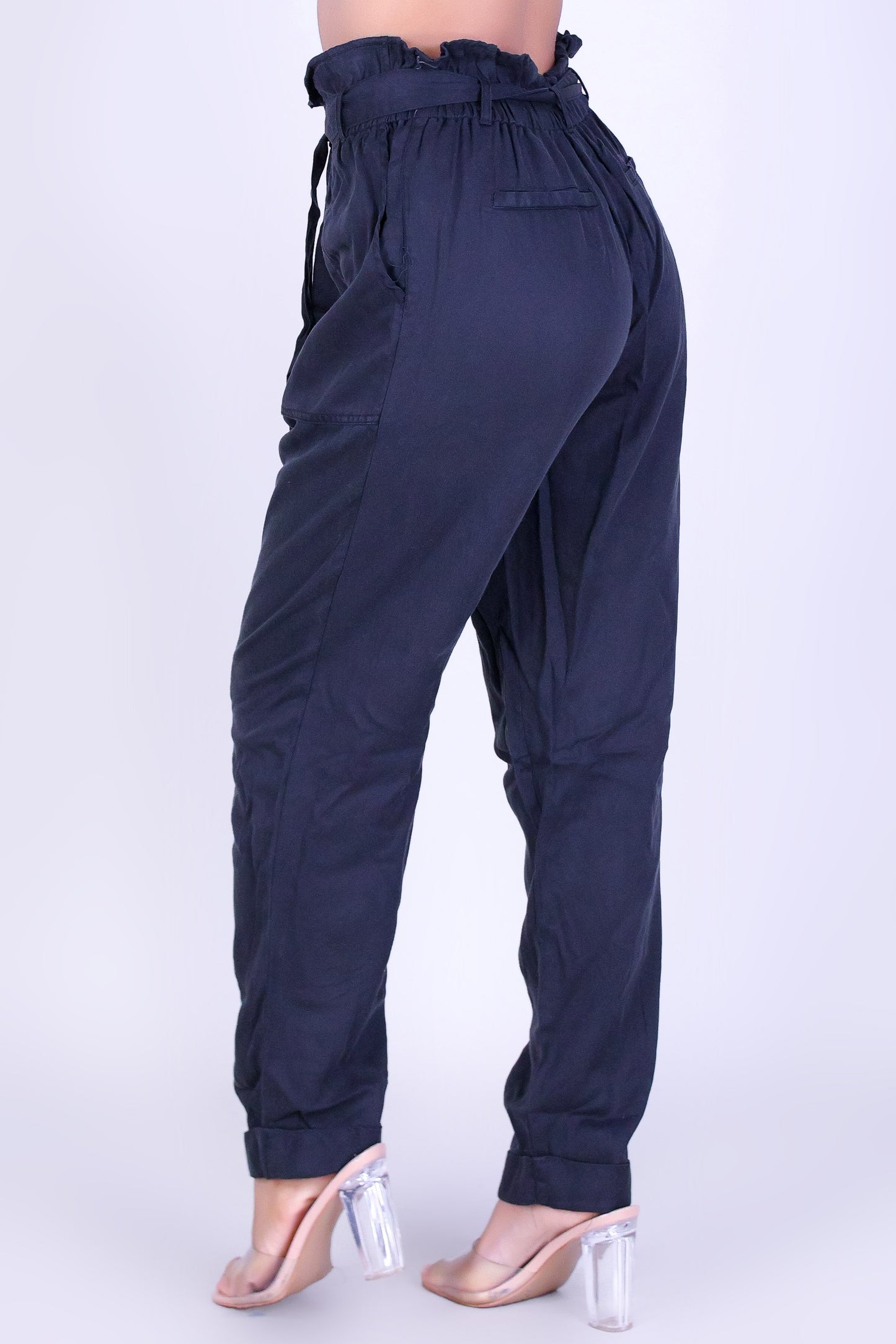 CINCHED WAIST CUFFED PANTS