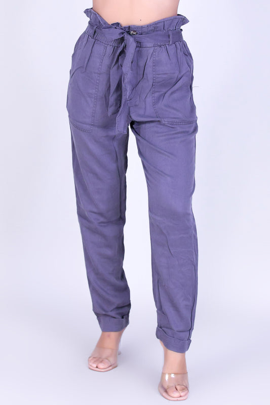 CINCHED WAIST CUFFED PANTS