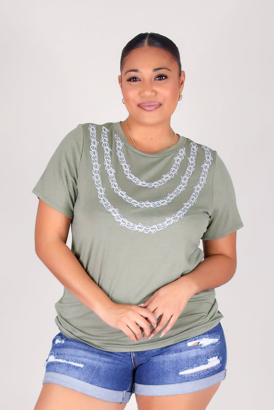 3 STRAND OUTLINE PIKAKE LEI TEE