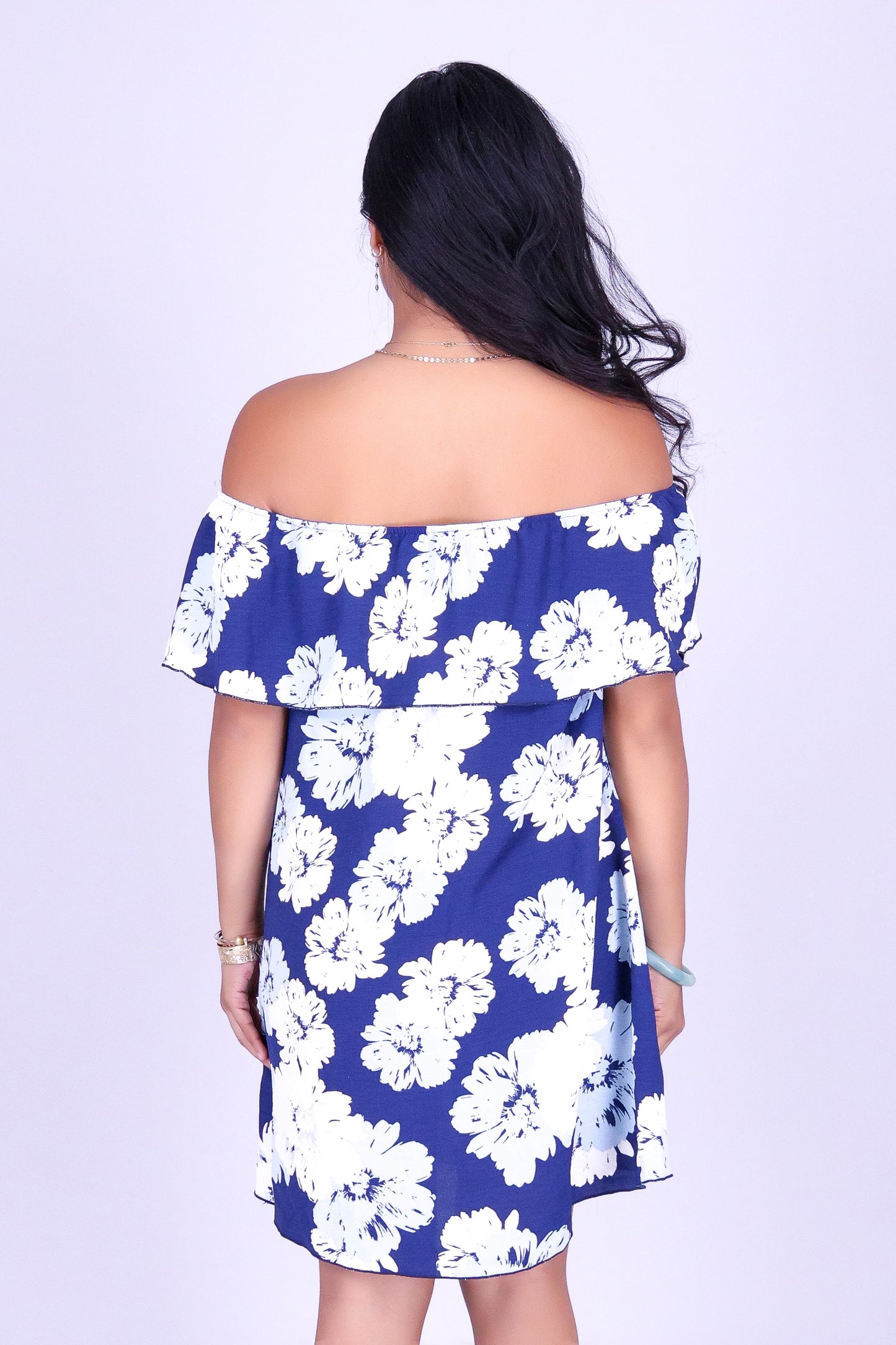 FLORAL VEIL OFF SHOULDER MINI DRESS
