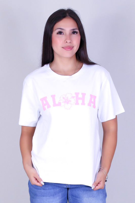 ALOHA HIBISCUS VARSITY TEE