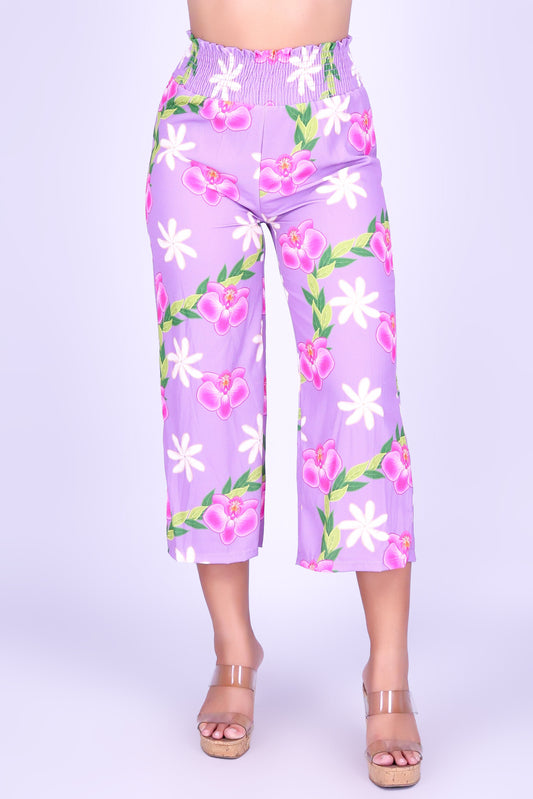 ORCHID TIARE SMOCKED WAIST CAPRI'S