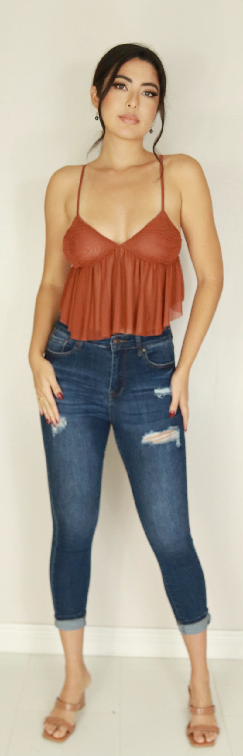 Jeans Warehouse Hawaii - S/L SOLID WOVEN TOPS - SHEER PEPLUM TOP | By MIOU MUSE