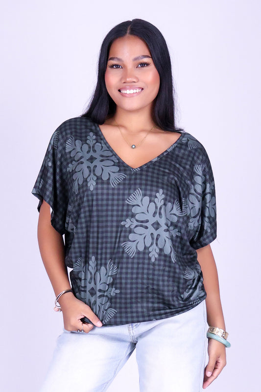 GINGHAM OHIA DOLMAN TOP