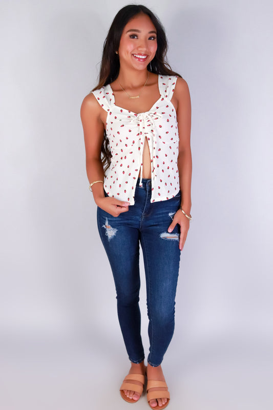 Jeans Warehouse Hawaii - SL PRINT - BERRY SWEET FLYAWAY TOP | By POPULAR 21
