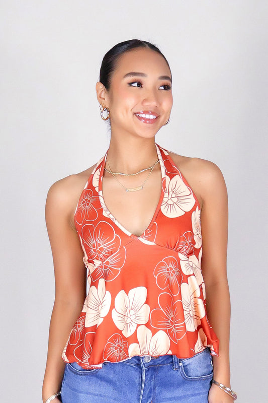 HAU FLOWER HALTER TOP