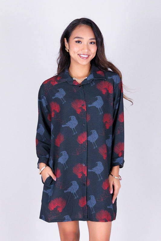 IIWI BIRD BUTTON DOWN DRESS