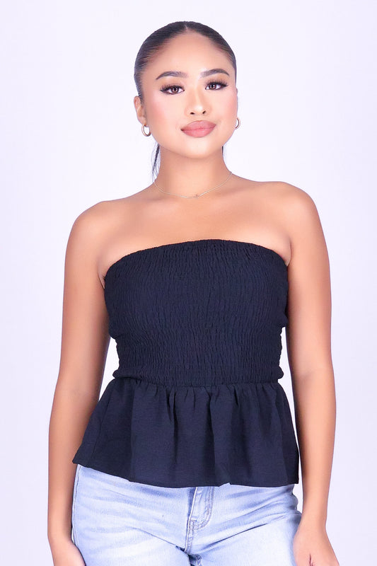 SOFTLY NOW PEPLUM TUBE TOP