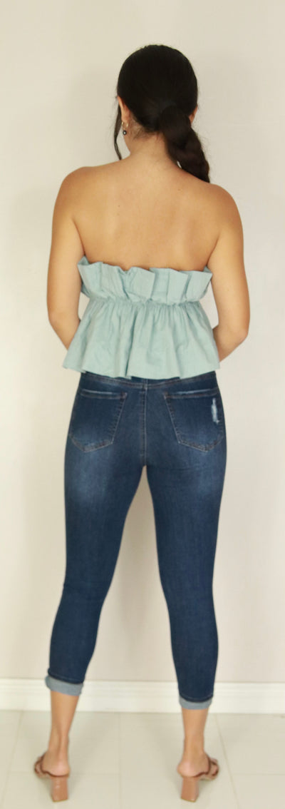 Jeans Warehouse Hawaii - S/L SOLID WOVEN TOPS - RUFFLE CHEST PEPLUM TOP | By MIOU MUSE