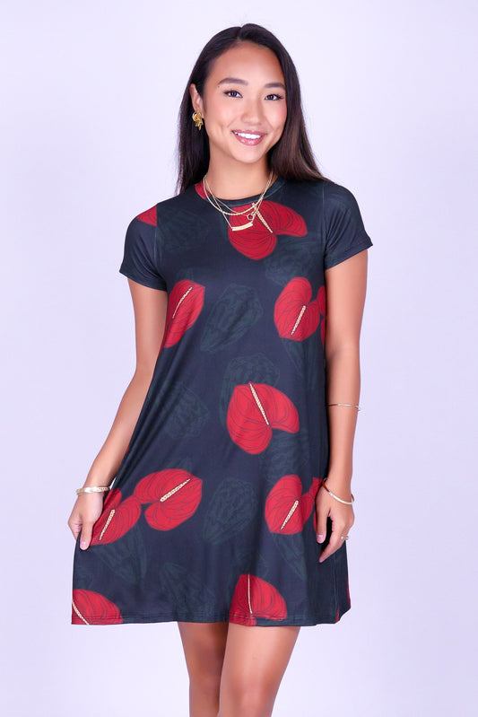 ANTHURIUM SHELL TRAPEZE DRESS