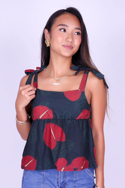 ANTHURIUM SHELL TIE STRAPS TOP