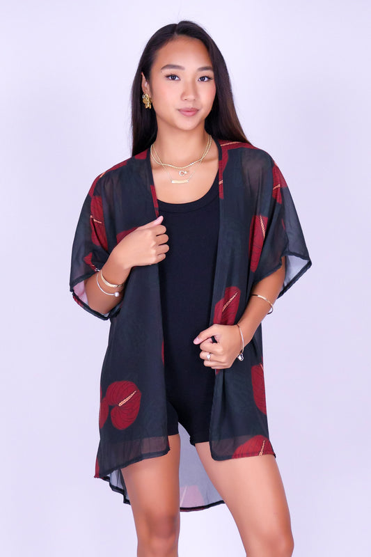 ANTHURIUM SHELL CHIFFON CARDIGAN