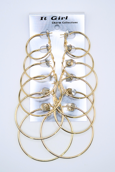 Jeans Warehouse Hawaii - MULTI ON CARD - 6 PAIR GOLD HOOP SET | By JOIA TRADING