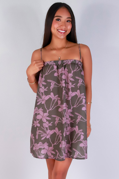 Jeans Warehouse Hawaii - S/L SHORT PRINT DRESSES - PLUMERIA TREE DRESS | By LUZ